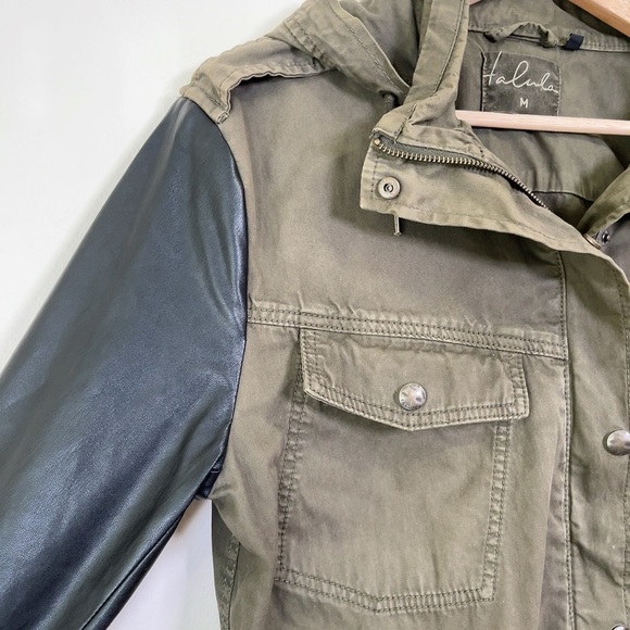 ARITZIA |  TALULA TROPER ARMY UTILITY FAUX LEATHER SLEEVE JACKET - Picture 8 of 16